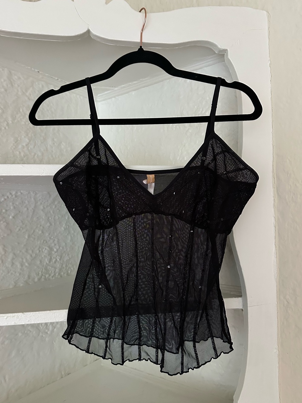Sheer Black Sequined Camisole Lingerie Top